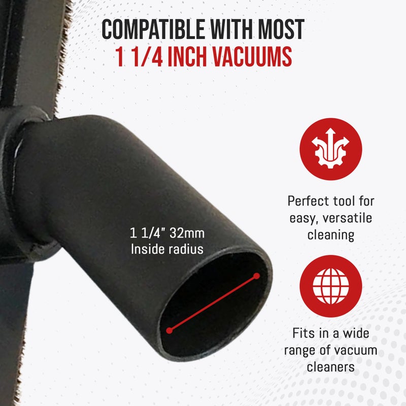 MP Maresh Products Vacuum Brush Attachment for Hardwood and Bare Floors or Walls - Wall Brush for Cleaning with Natural Horse Hair Bristles - 1 1/4 Inch Female ID Connection - 14-Inch with Wheels - Image 2